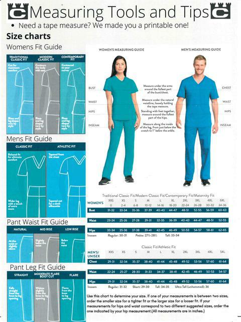 Castle Uniforms - Size Charts